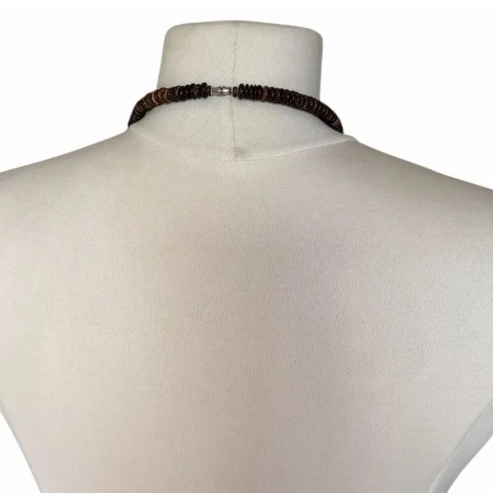 Chunky Wood Beaded Statement Necklace Brown Black Boho Artisan Style